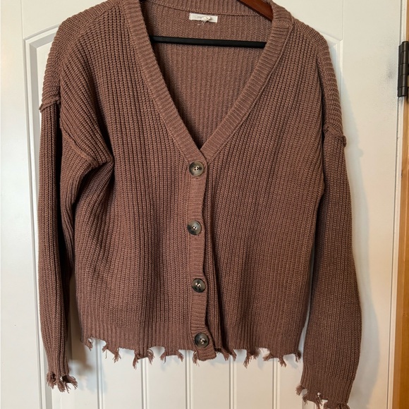 Solid Destructed Hem Button Down
Cardigan - Picture 3 of 4